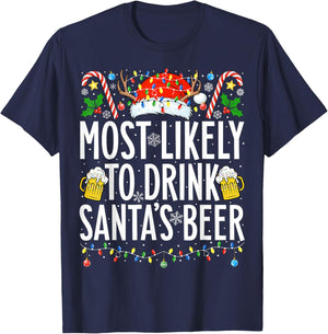 Most Likely To Drink Santa's Beer Xmas Family Christmas T-Shirt - T-Shirt | Navy