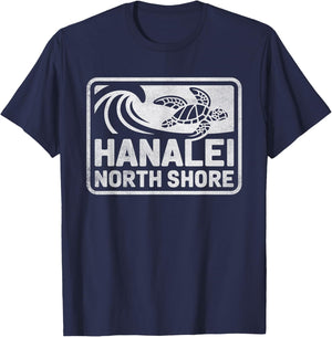 Hanalei North Shore Sea Turtle Kauai Hawaii Retro Hawaiian T-Shirt - T-Shirt | Navy