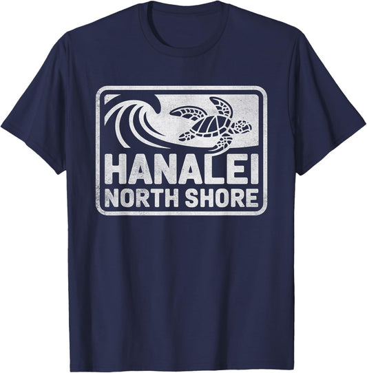Hanalei North Shore Sea Turtle Kauai Hawaii Retro Hawaiian T-Shirt - T-Shirt | Navy