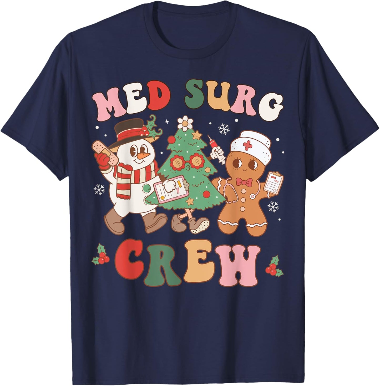 Med Surg Crew Christmas Tree Retro Nurse Nursing Group T-Shirt - T-Shirt | Navy
