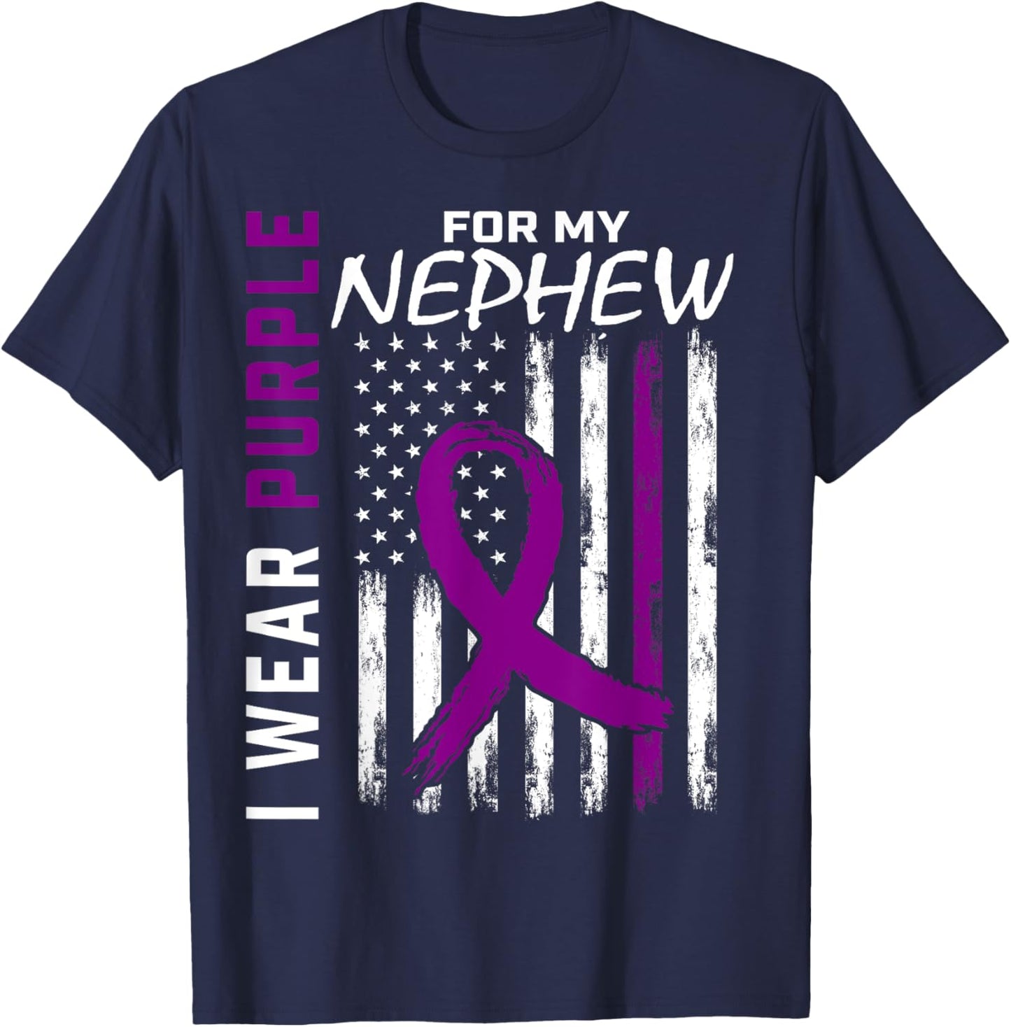 Pancreatic Cancer Awareness Shirt I Wear Purple For Nephew T-Shirt - T-Shirt | Navy