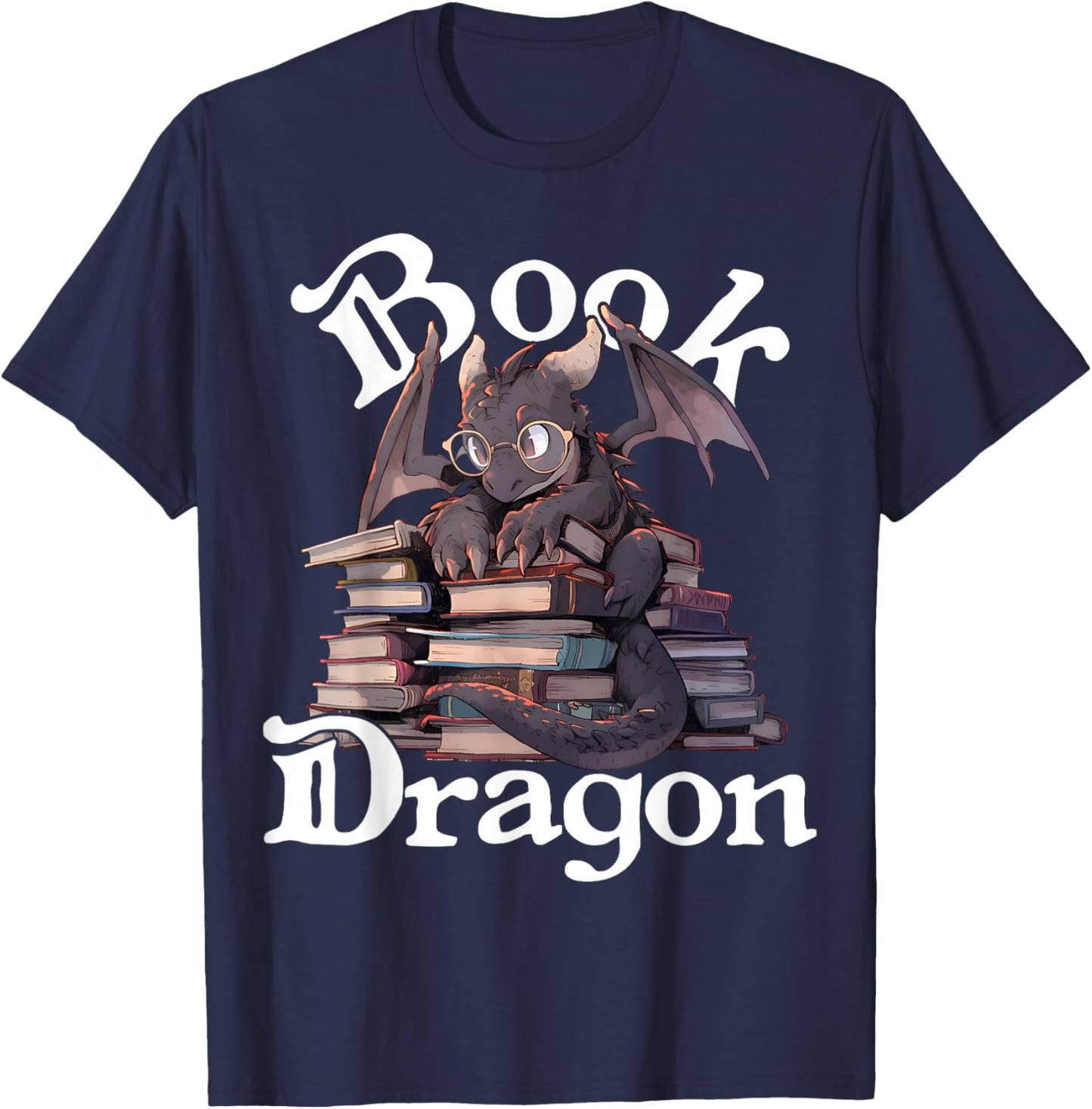 Book Dragon Book Lover Bookworm Funny Book Reader Librarian T-Shirt - T-Shirt | Navy