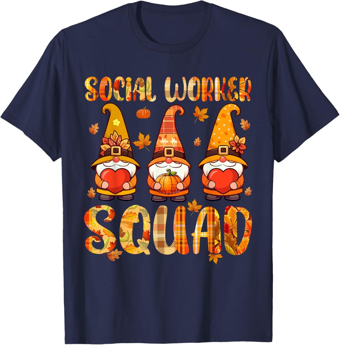 Social Worker Squad Three Gnomes Fall Thanksgiving Job Team T-Shirt - T-Shirt | Navy
