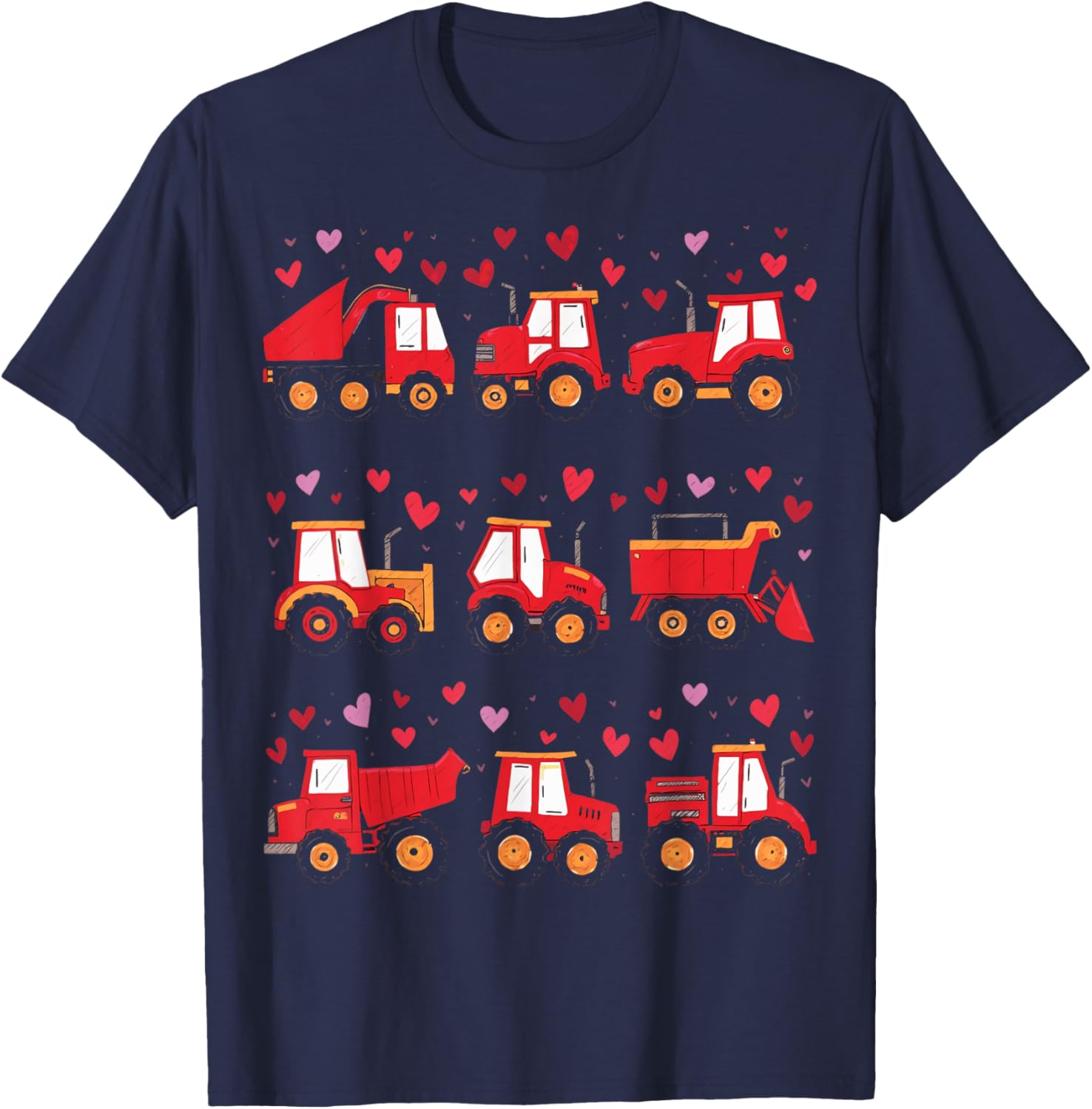 Kids Valentines Day Construction Trucks I Dig You Hearts T-Shirt - T-Shirt | Navy