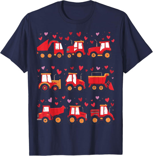Kids Valentines Day Construction Trucks I Dig You Hearts T-Shirt - T-Shirt | Navy