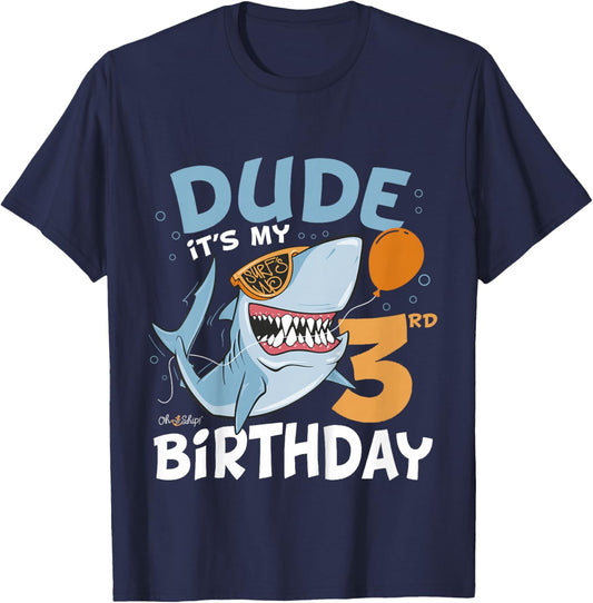 Kids Dude it's my 3rd Birthday - Fun Shark 3rd Birthday Boy T-Shirt - T-Shirt | Navy