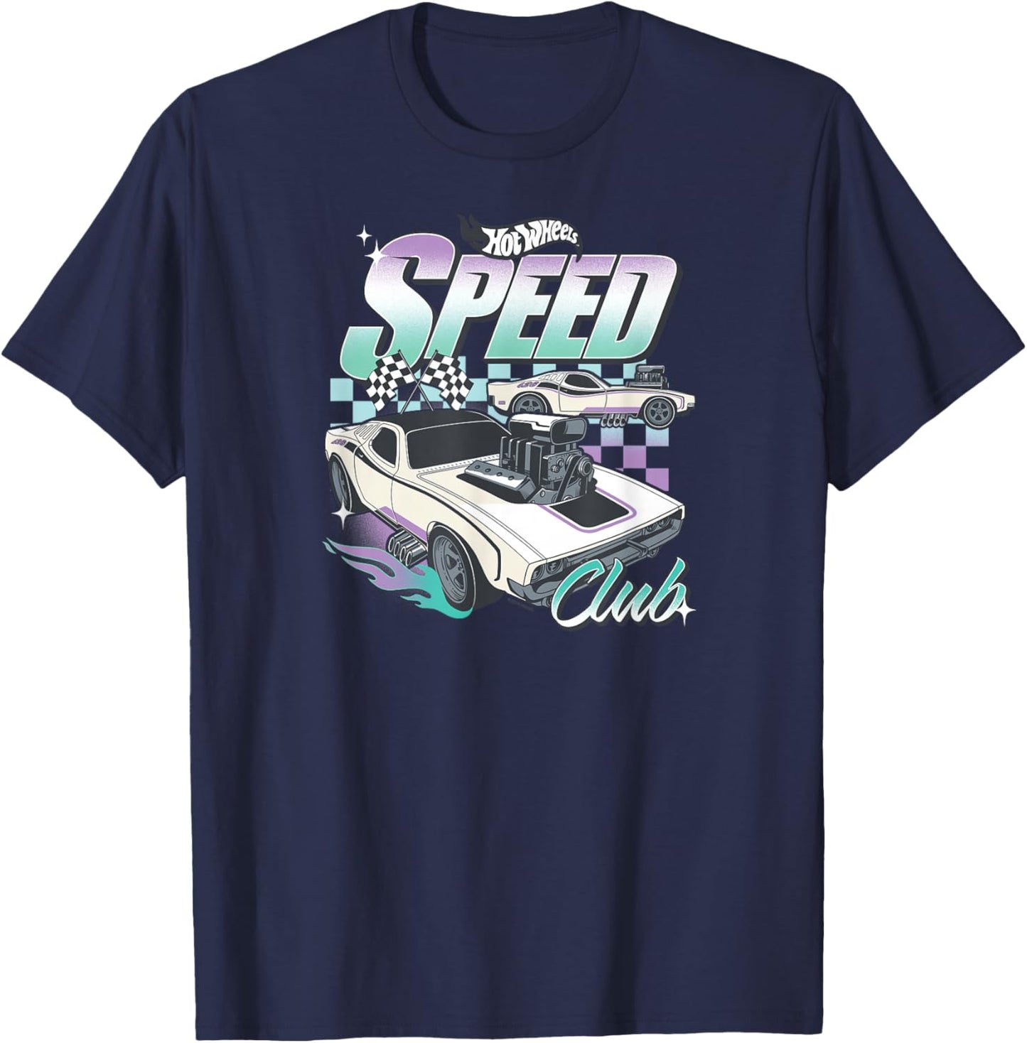 Hot Wheels Speed Club Cars with Checked Background T-Shirt - T-Shirt | Navy