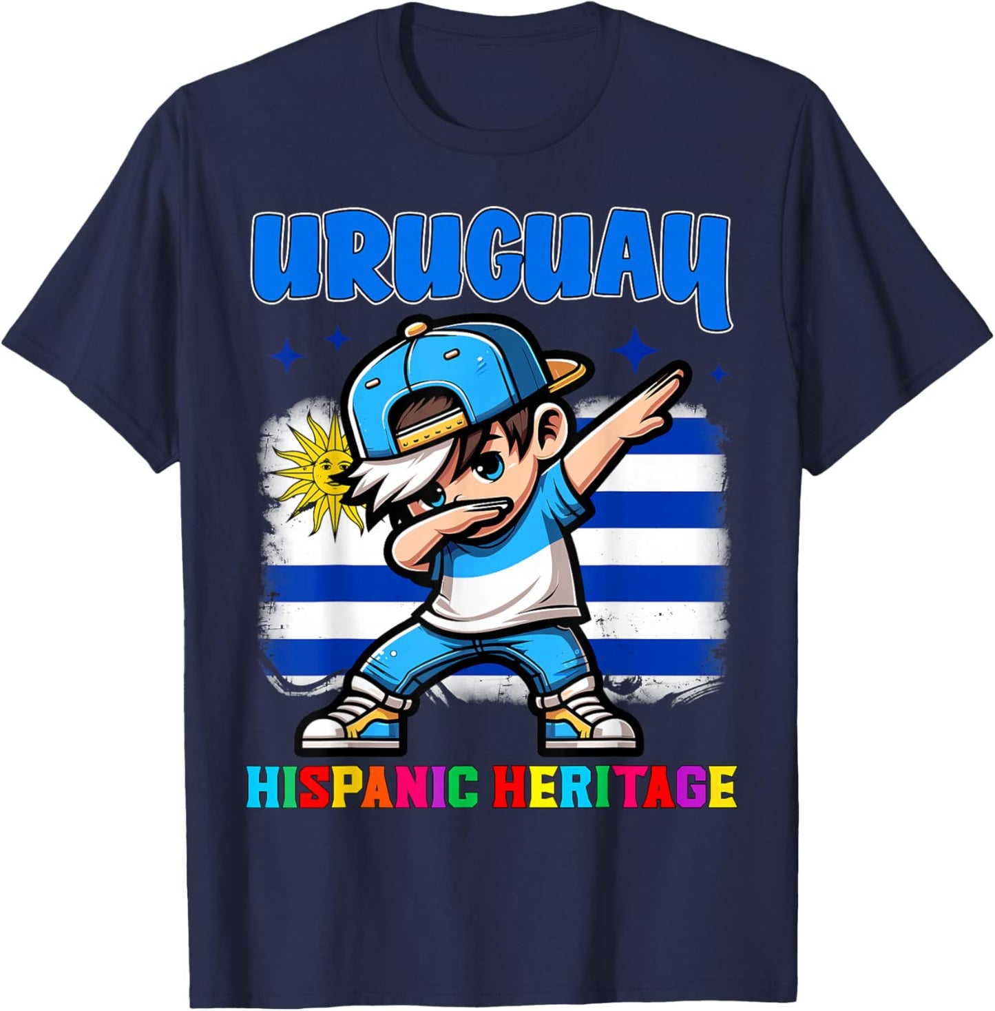 Uruguay Dabbing Kid Hispanic Heritage Celebration for Kids T-Shirt - T-Shirt | Navy