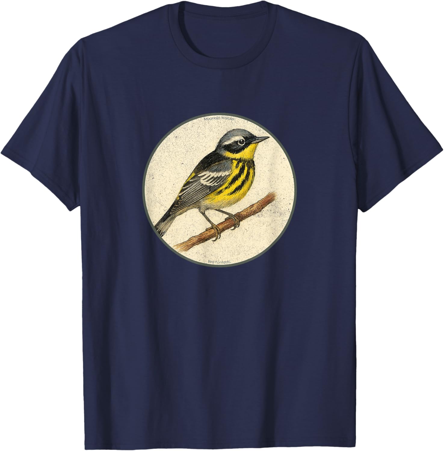 Colorful Retro Magnolia Warbler Bird Design T-Shirt - T-Shirt | Navy