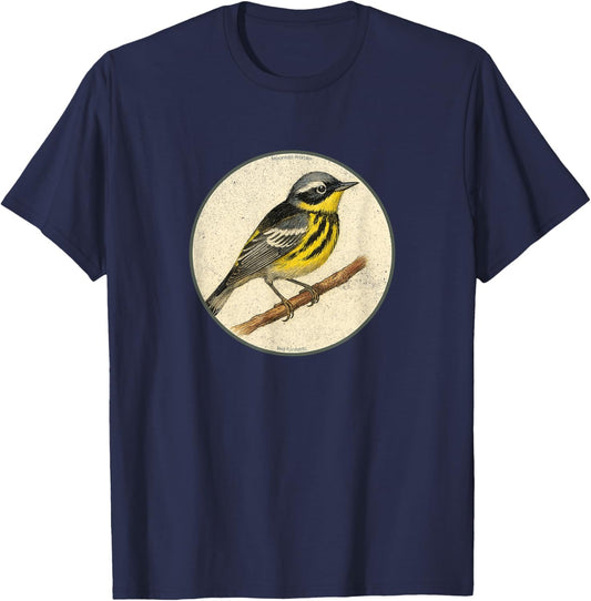 Colorful Retro Magnolia Warbler Bird Design T-Shirt - T-Shirt | Navy