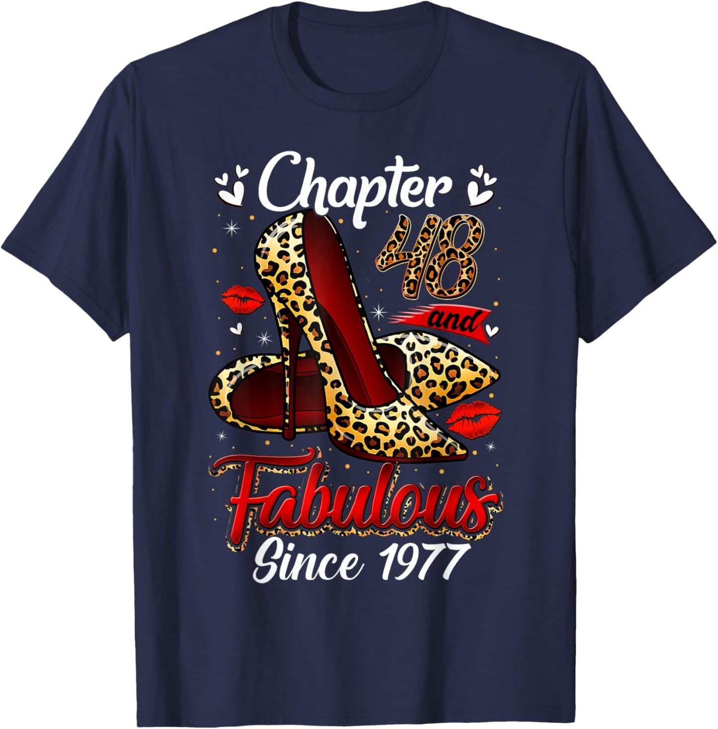 Chapter 48 Fabulous Since 1977 48th Leopard Birthday Queen T-Shirt - T-Shirt | Navy