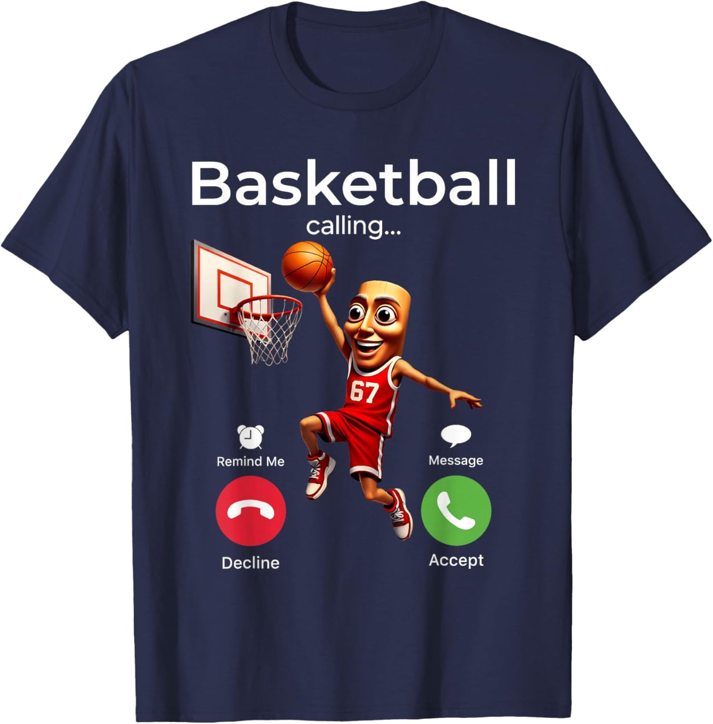 Six Seven Tung Sahur Brainrot Blague Basketball Calling Meme T-Shirt - T-Shirt | Navy