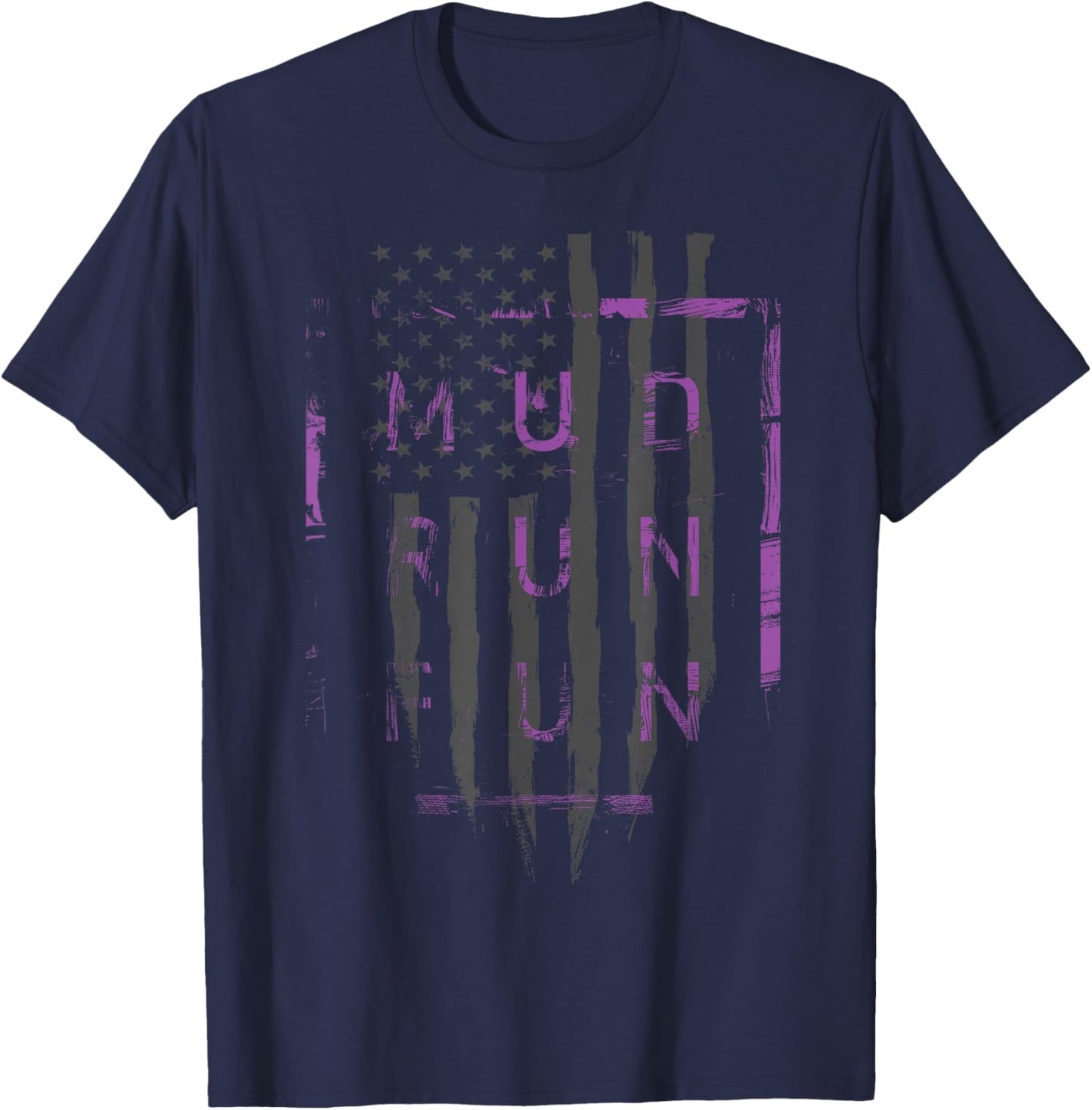 Mud Run Fun USA FLAG PURP Mudder Trail Running and Mudding T-Shirt - T-Shirt | Navy