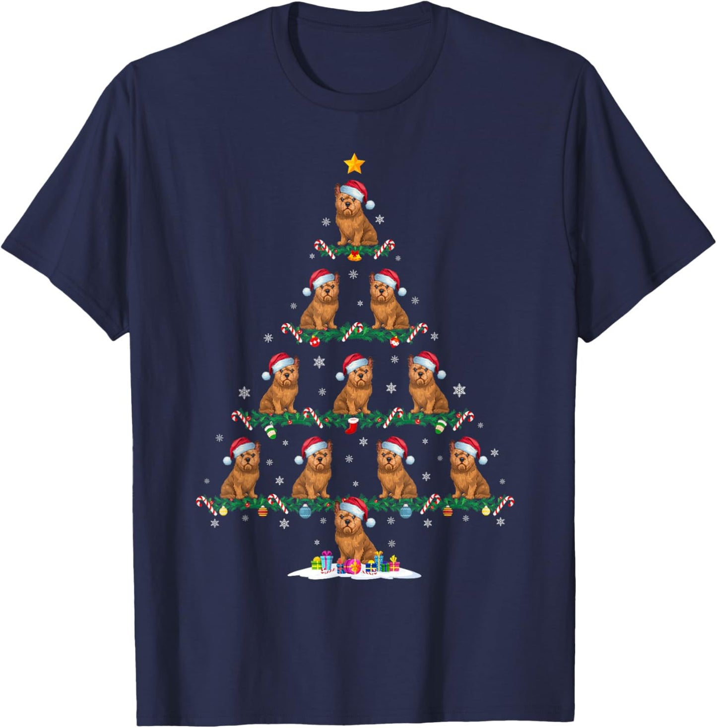 Brussels Griffon Dog Xmas Tree Pajama Men Women Kids Ugly T-Shirt - T-Shirt | Navy