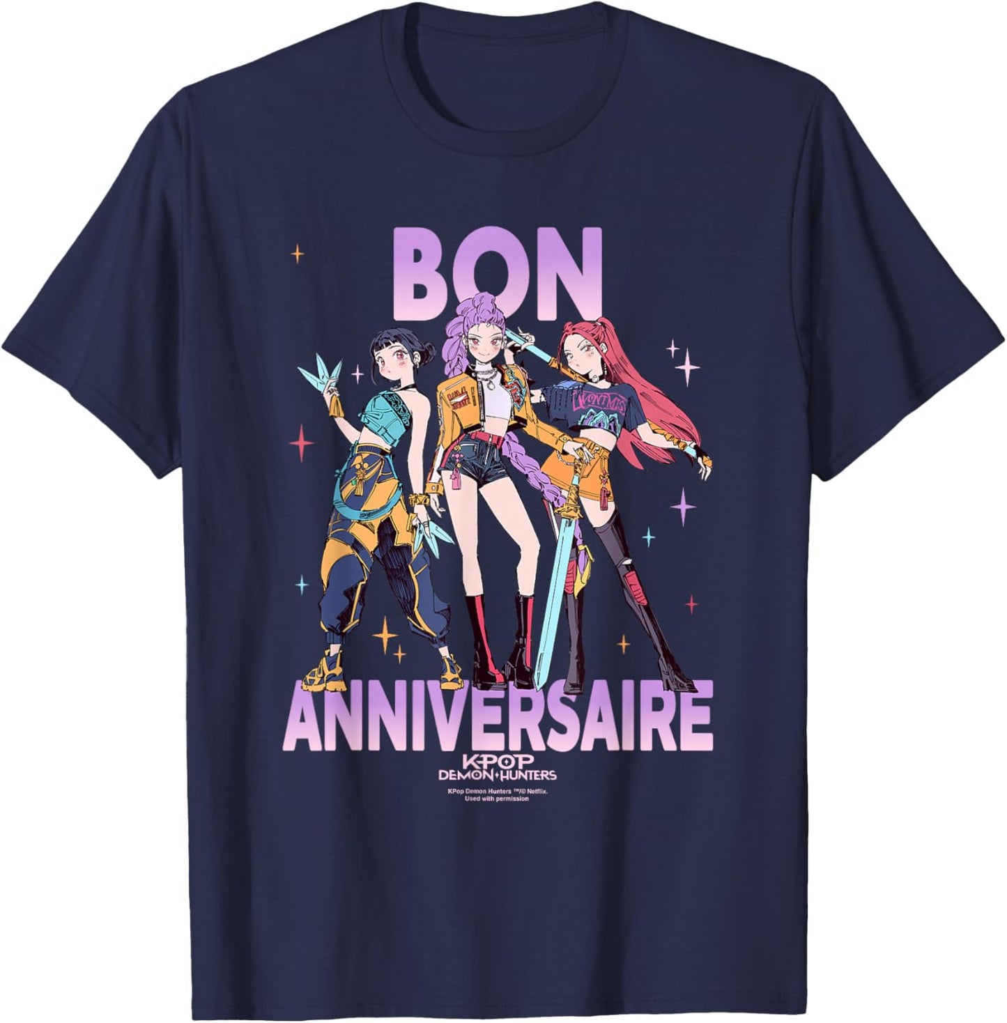 Kpop Demon Hunters Huntrix Happy Birthday Birthday T-Shirt - T-Shirt | Navy