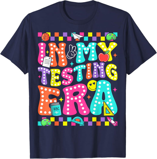 Groovy In My Testing Era Testing Day Teacher Test Day T-Shirt - T-Shirt | Navy