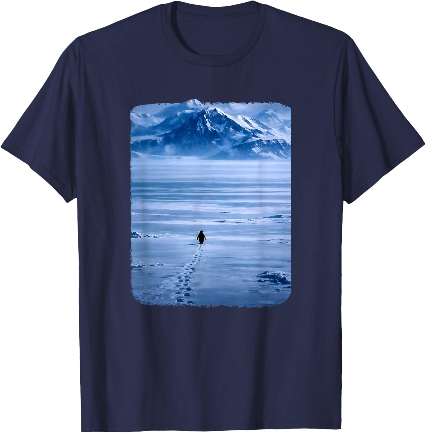Einsamer Pinguin geht auf Mountain Meme zu T-Shirt - T-Shirt | Navy