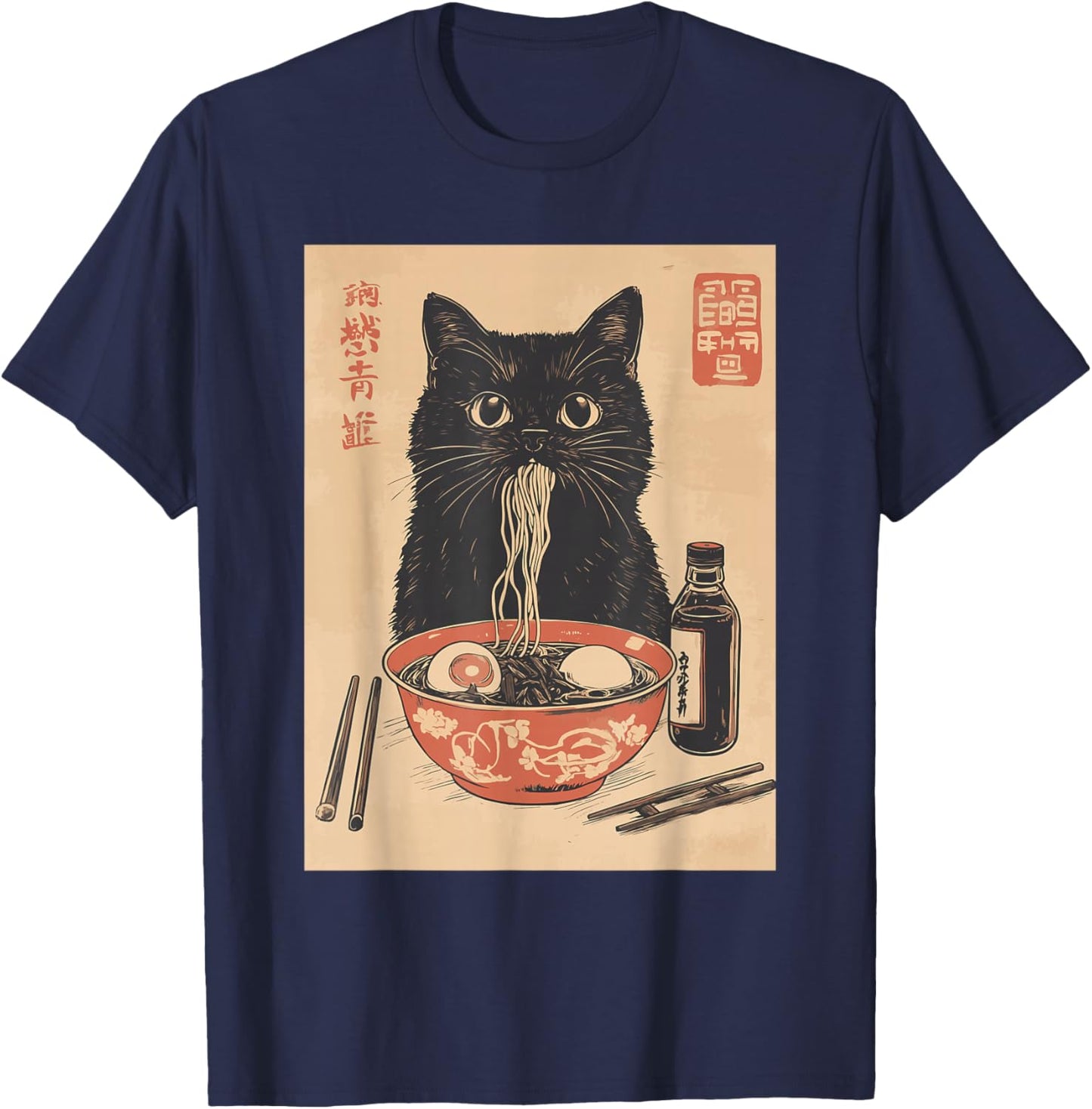 Kawaii Noodles Soup Anime Japanese Ramen Cat Teens Girls T-Shirt - T-Shirt | Navy