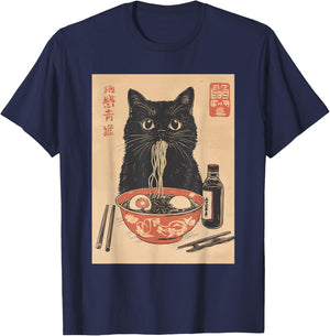 Kawaii Noodles Soup Anime Japanese Ramen Cat Teens Girls T-Shirt - T-Shirt | Navy