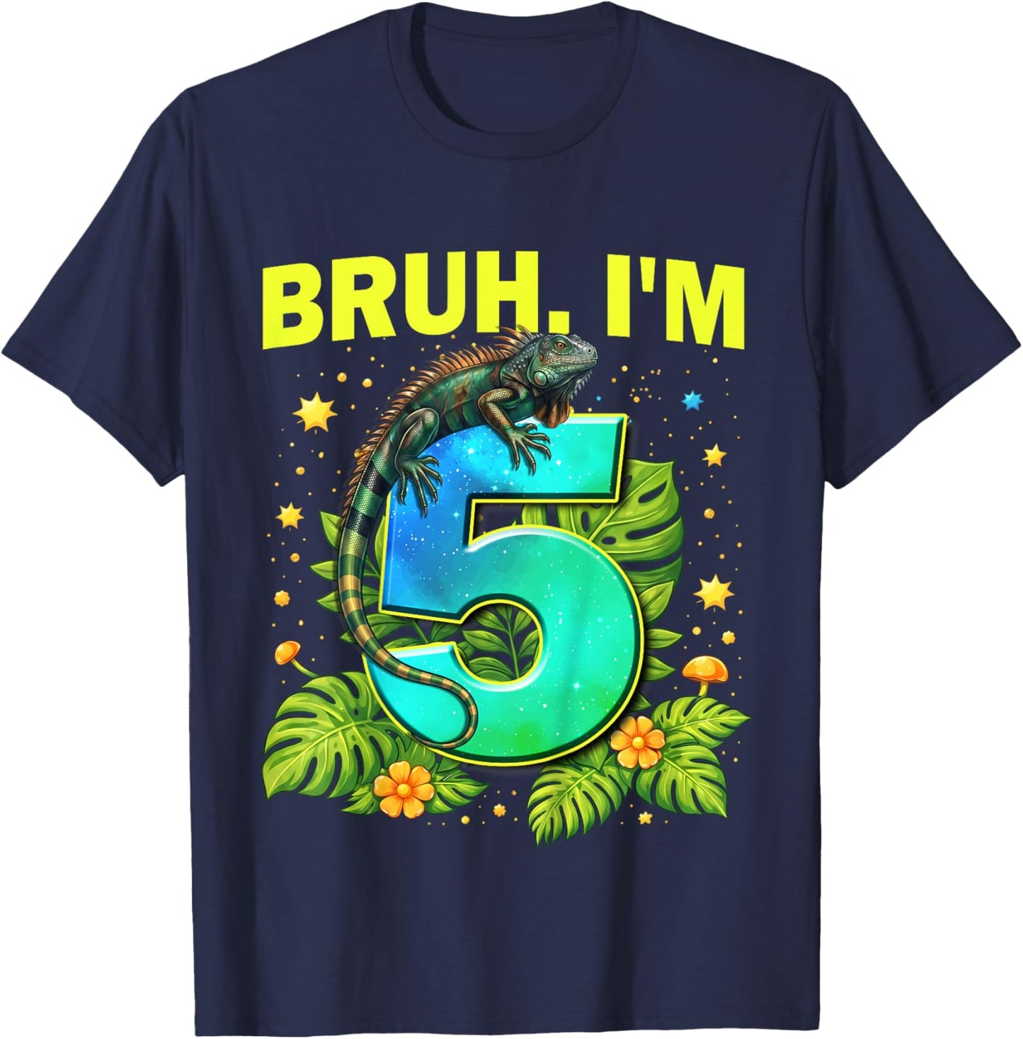 Bruh I'm 5 Years Old Iguana 5th Birthday Cute Reptile Boys T-Shirt - T-Shirt | Navy