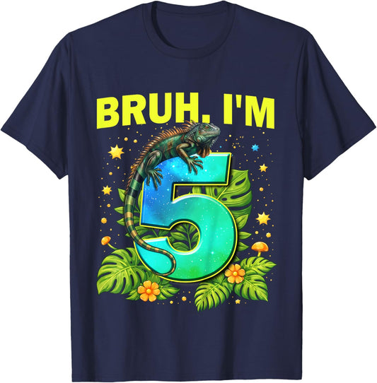 Bruh I'm 5 Years Old Iguana 5th Birthday Cute Reptile Boys T-Shirt - T-Shirt | Navy