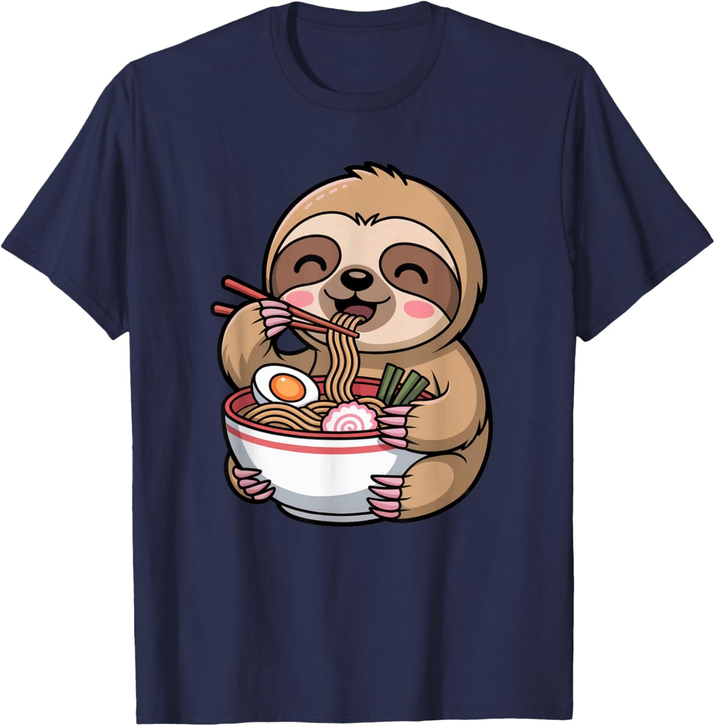 Cute Sloth Eating Ramen Noodles Anime Kawaii Gift T-Shirt - T-Shirt | Navy