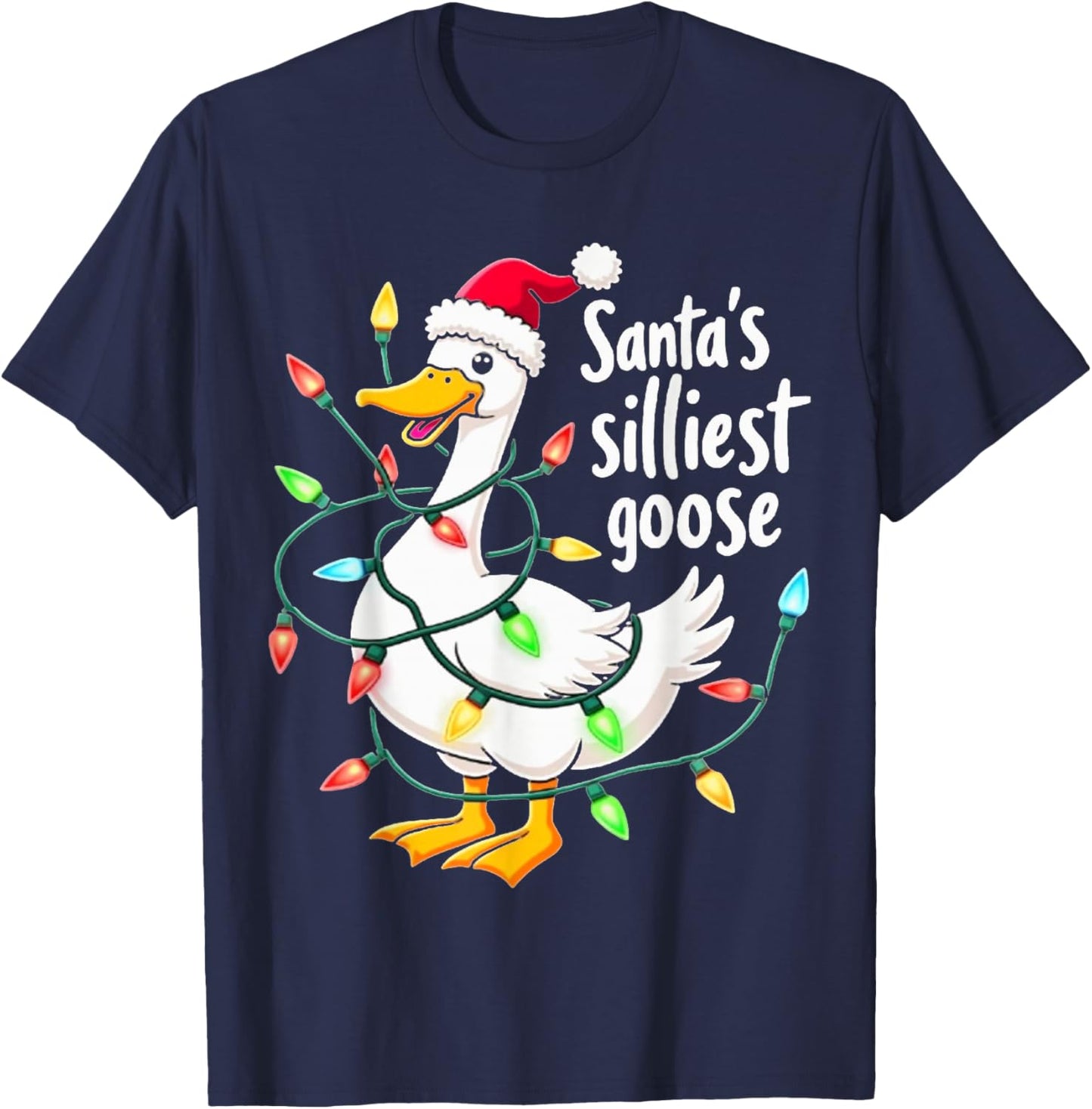 Santa's Silliest Goose Funny Christmas T-Shirt - T-Shirt | Navy