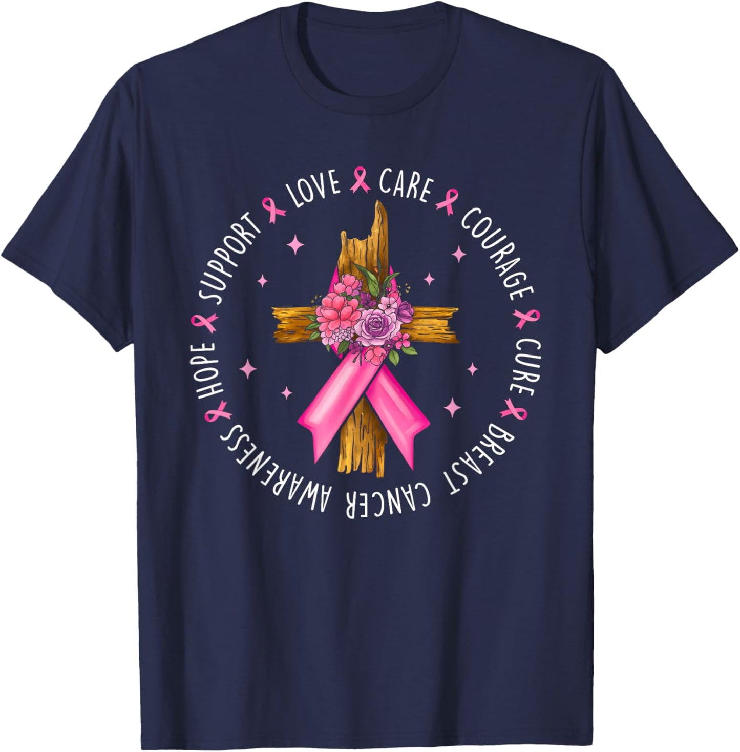 Breast Cancer Support Pink Ribbon Breast Cancer Awareness T-Shirt - T-Shirt | Navy