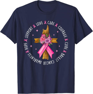 Breast Cancer Support Pink Ribbon Breast Cancer Awareness T-Shirt - T-Shirt | Navy