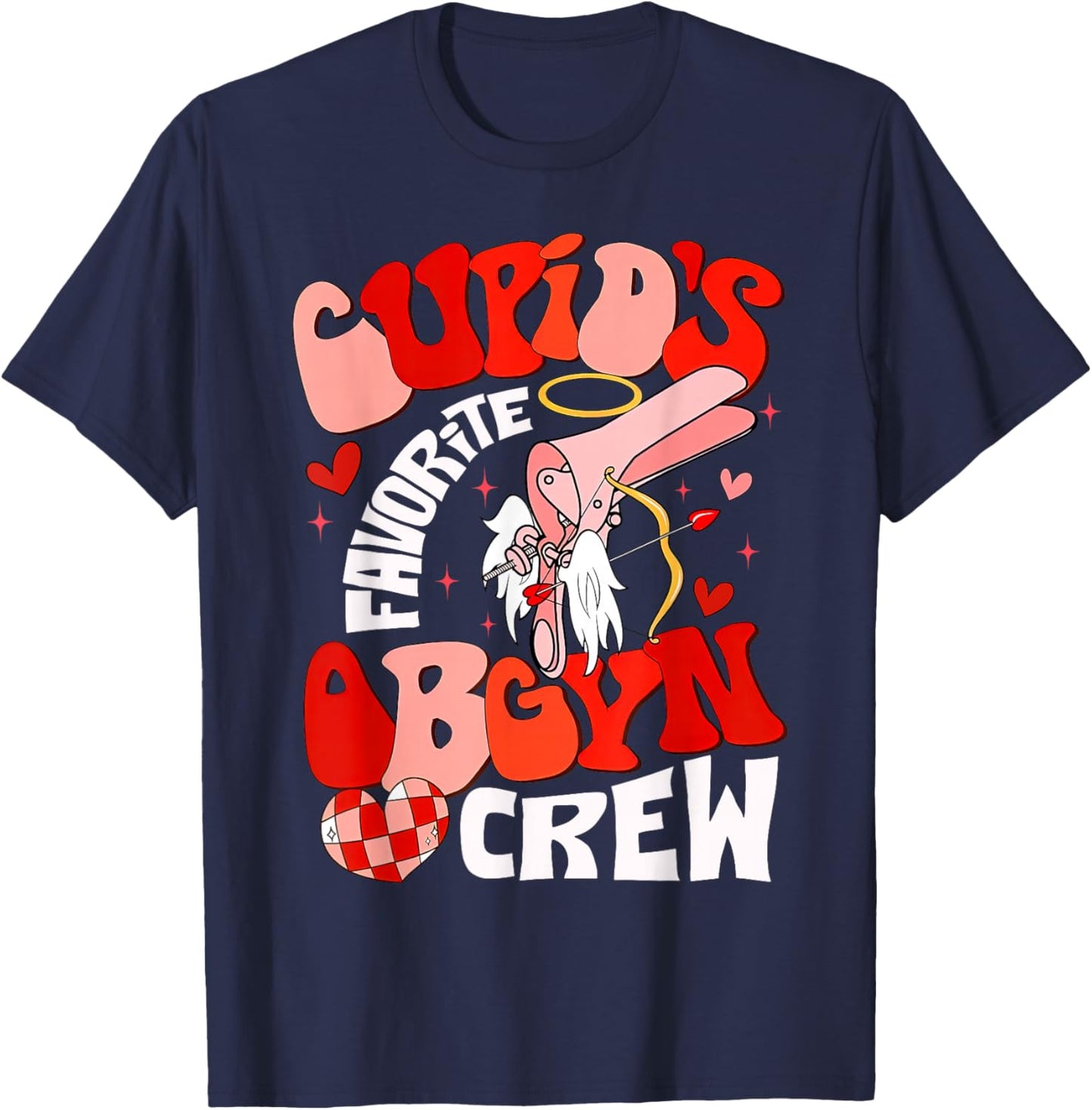 Cupid's Favorite OBGYN Crew Valentine's Day Labor Delivery T-Shirt - T-Shirt | Navy
