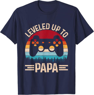 Leveled Up To Papa Video Game Gifts For Father's Day Gaming T-Shirt - T-Shirt | Navy