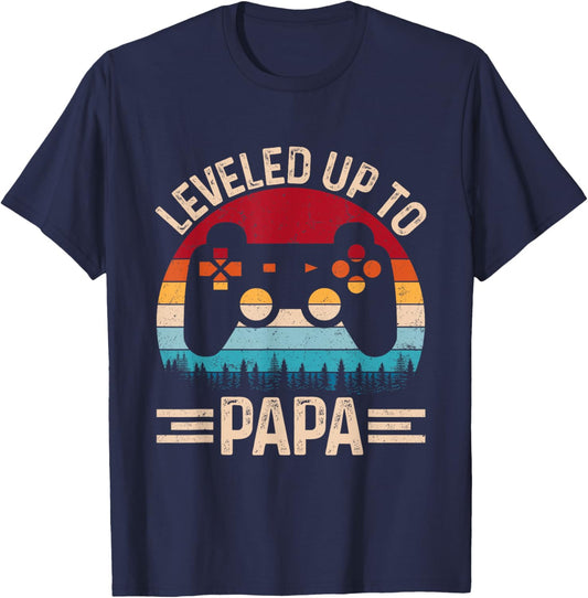 Leveled Up To Papa Video Game Gifts For Father's Day Gaming T-Shirt - T-Shirt | Navy