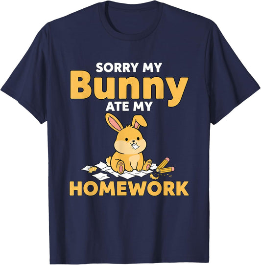 My Bunny Ate My Homework Cute Funny Pet Lover School Joke T-Shirt - T-Shirt | Navy