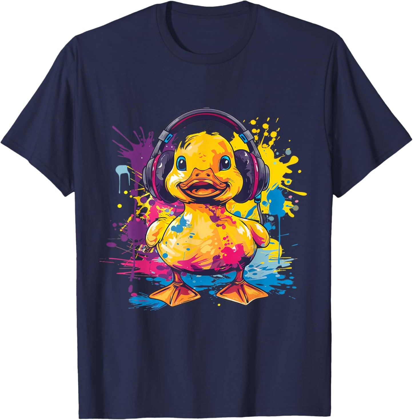 Rubber Duck Music Headphones Rubber Duckling Watercolor T-Shirt - T-Shirt | Navy