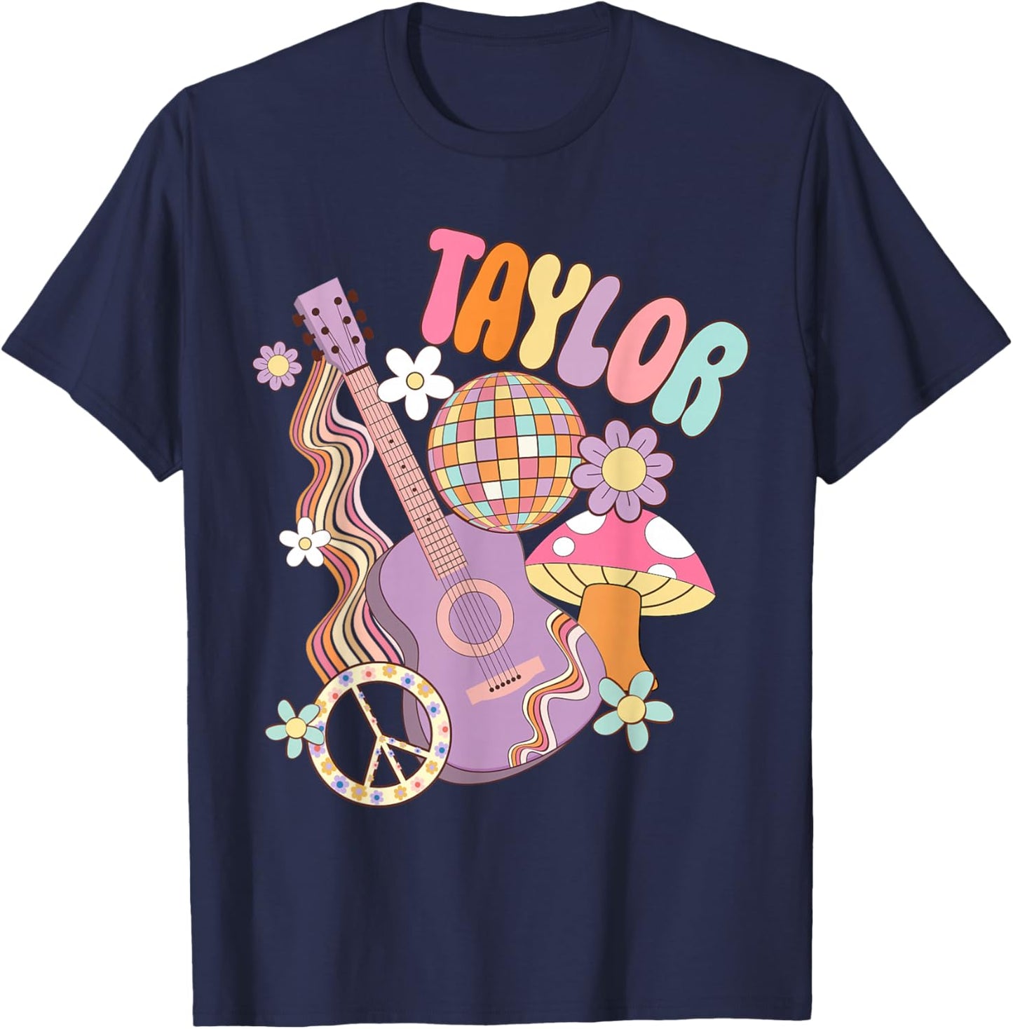Girl Retro Taylor First Name Personalized Groovy 80's T-Shirt - T-Shirt | Navy