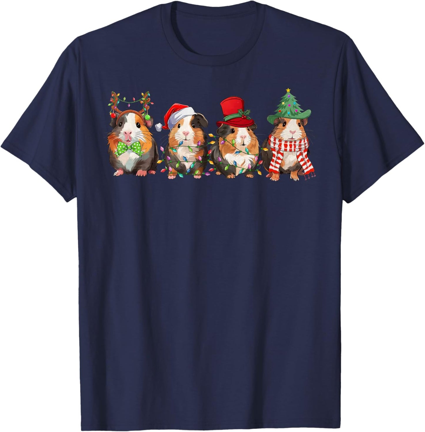 Merry Pigmas Cute Santa Guinea Pig Squad Christmas Lights T-Shirt - T-Shirt | Navy