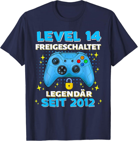 Level 14 Years Birthday Shirt Boy Gamer 2012 Birthday T-Shirt - T-Shirt | Navy