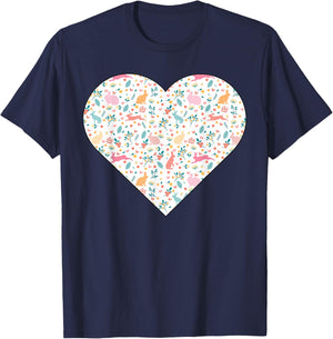 Cœur rempli de Lapins et de Verdure de Couleur Pastel T-Shirt - T-Shirt | Navy
