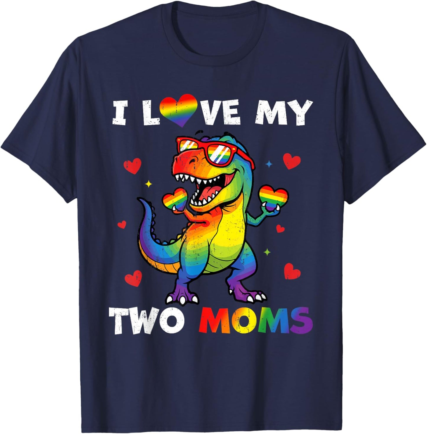 Gay Pride Love Two Moms Dino LGBTQ Ally Rainbow Toddler Kids T-Shirt - T-Shirt | Navy