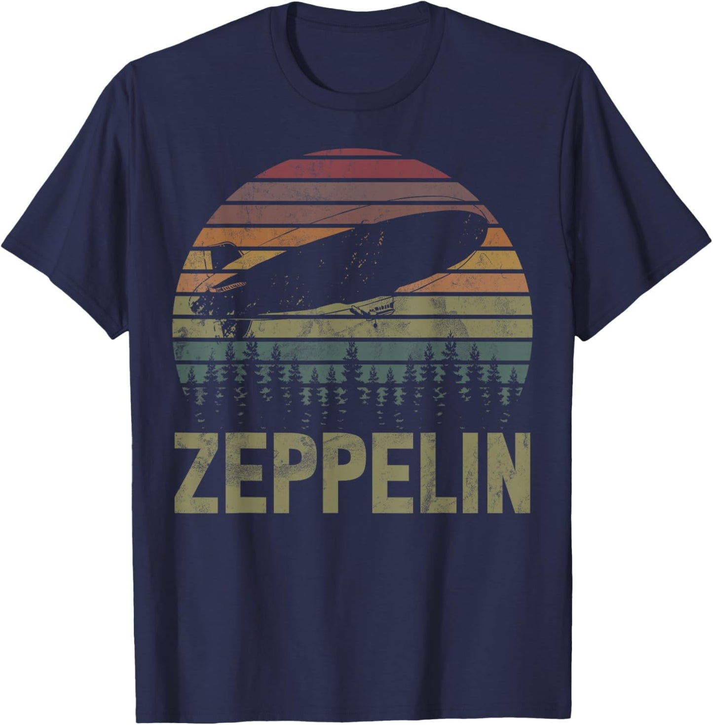Retro Zeppelin 70s 80s Dirigible Airship Zepelin Zepplin T-Shirt - T-Shirt | Navy