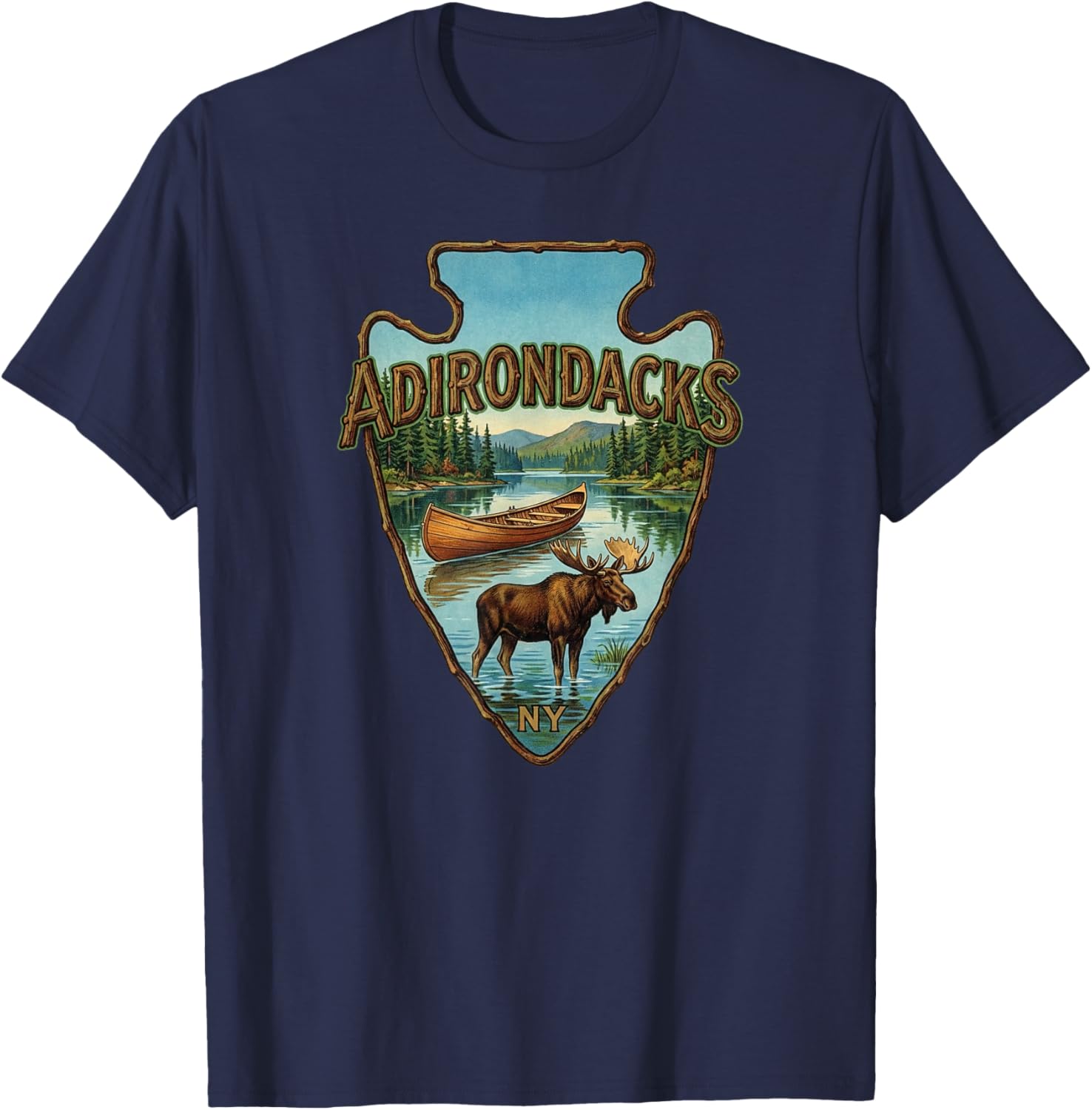 Adirondacks, New York, Retro T-Shirt - T-Shirt | Navy