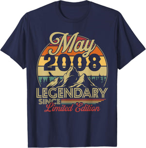 Vintage Anniversaire 18 Ans pour Né en Mai 2008 Cadeau T-Shirt - T-Shirt | Navy