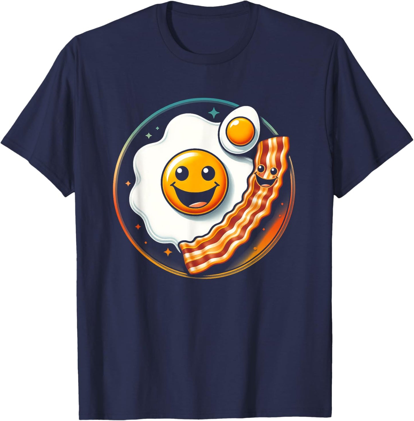 Egg and Bacon Smile Face Funny Breakfast Food Lover Meme T-Shirt - T-Shirt | Navy