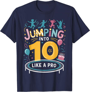 Jumping Into 10 Birthday Party Trampolining Trampoline T-Shirt - T-Shirt | Navy