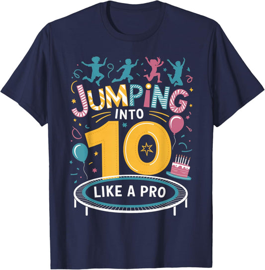 Jumping Into 10 Birthday Party Trampolining Trampoline T-Shirt - T-Shirt | Navy