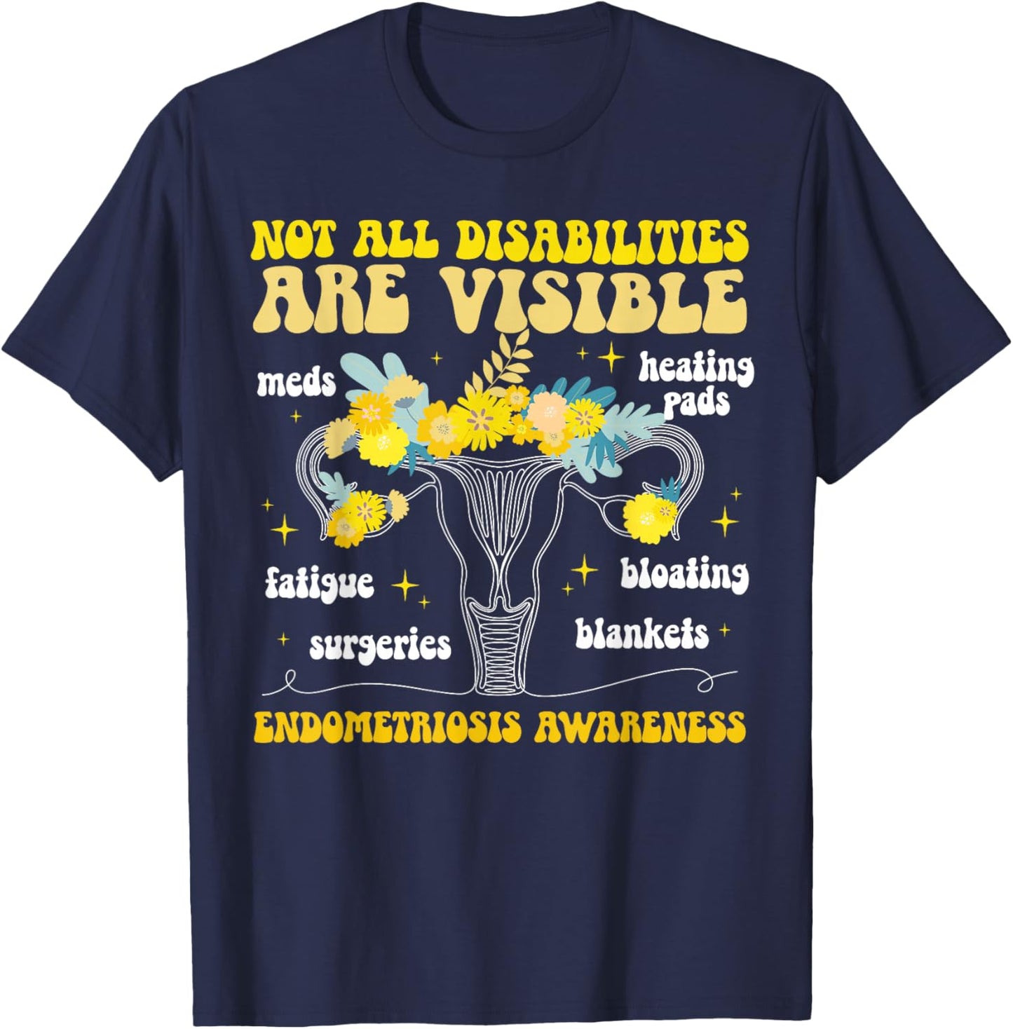 Endometriosis Awareness Month Groovy Endo Warrior T-Shirt - T-Shirt | Navy
