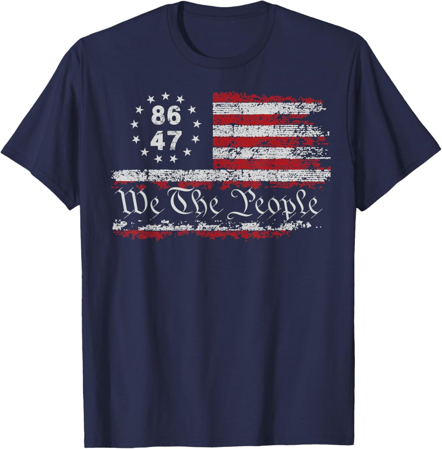 8647 Anti Trump Impeach Trump Impeach 47 Resist 86 47 Flag T-Shirt - T-Shirt | Navy