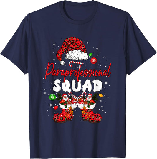 Paraprofessional Squad Leopard Santa Christmas Job Team T-Shirt - T-Shirt | Navy