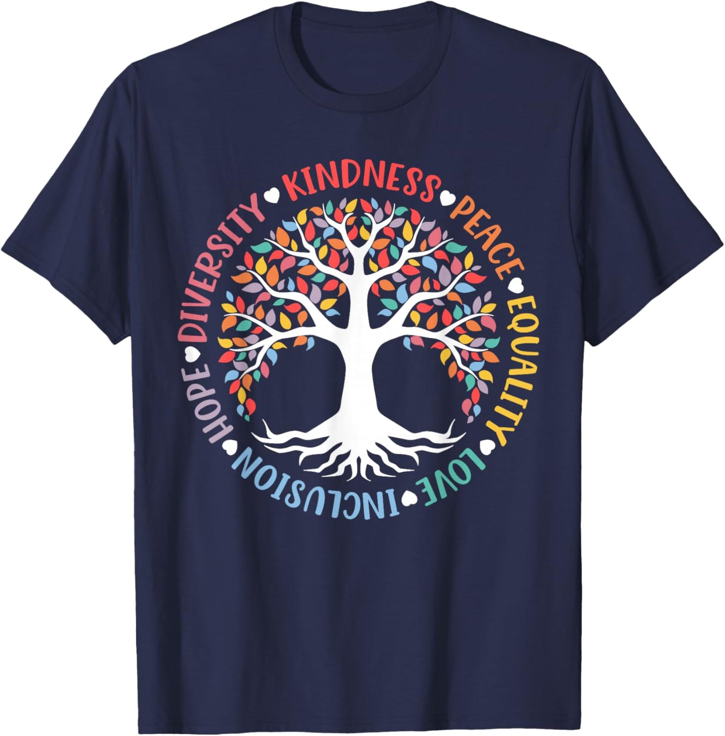 World Peace Supporter Retro Women Men Apparel Kindness Peace Equality Love Inclusion Hope Diversity Retro T-Shirt - T-Shirt | Navy