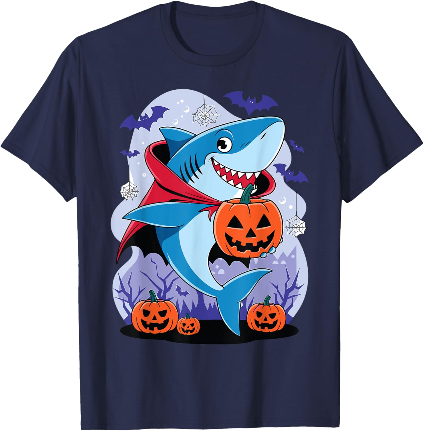Shark Halloween Shark Pumpkin Shark Costume Halloween Funny T-Shirt - T-Shirt | Navy